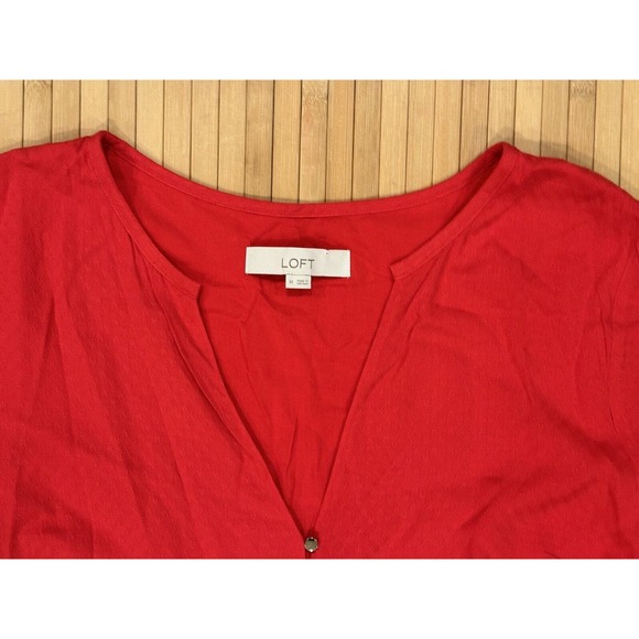 Loft Women Oversized Sz M Red Maxi Dress Tiered Textured Long Sleeve V Neck - Picture 6 of 8